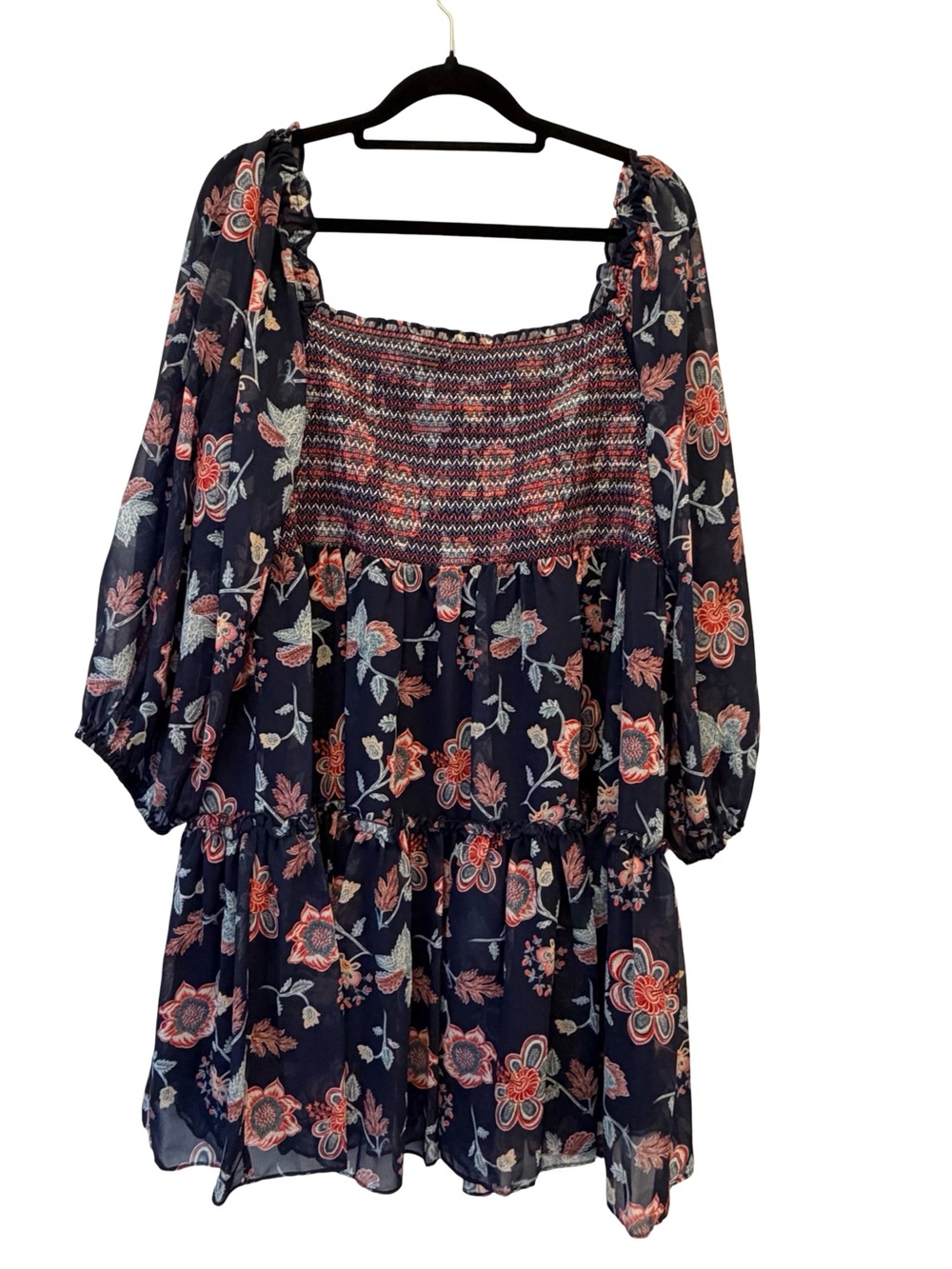 Sachin + Babi NWT Navy Floral Smocked Mini Dress Size Large L Lightweight Flowy - Picture 3 of 10